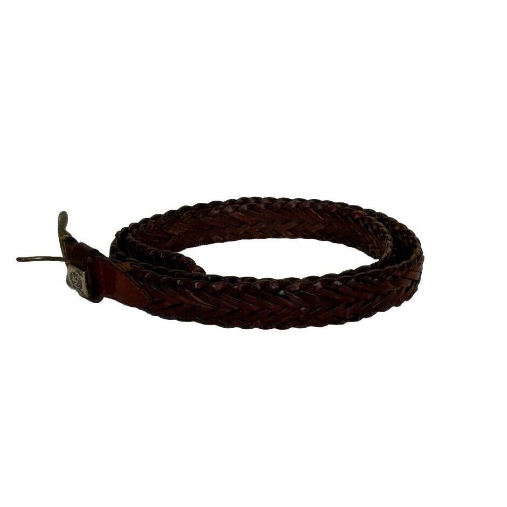 Vintage Tommy Hilfiger Logo Mens Brown Leather Braided Belt Size 38